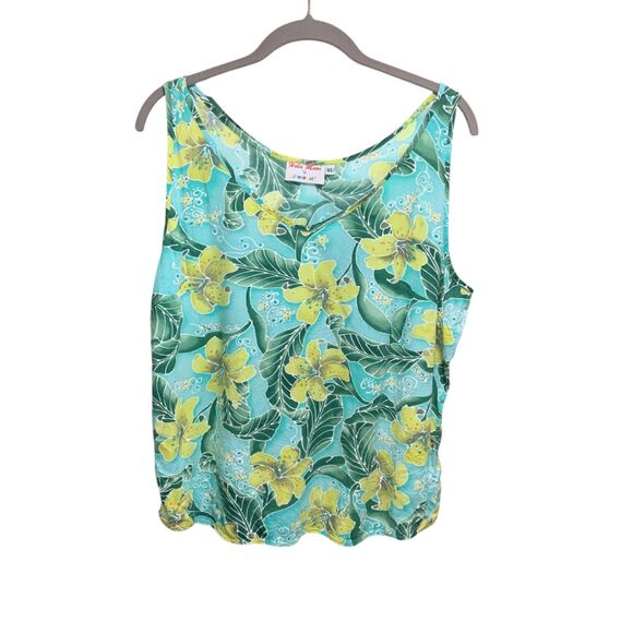 Jams World Hula Moon Floral Tropical Hawaiian Tank Top XL Beach Vacation Travel - Picture 1 of 4